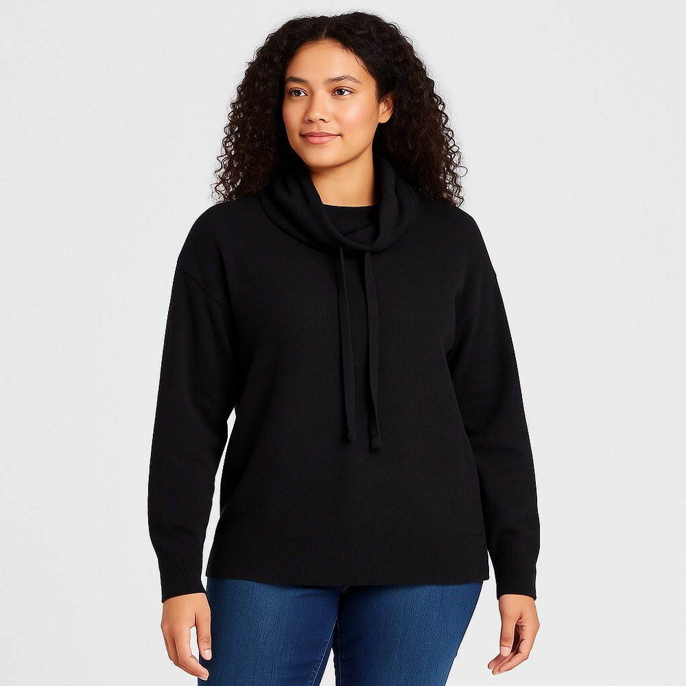 Universal Thread Womens Sweater Large Black Pullover Cowl‎ Neck Drawstring Cozy